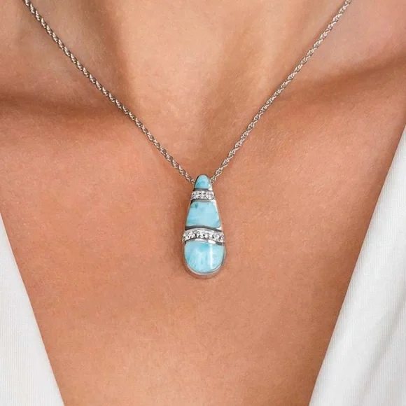 Marahlago Marina Larimar necklace sterling silver white topaz summer vacation - Picture 1 of 5